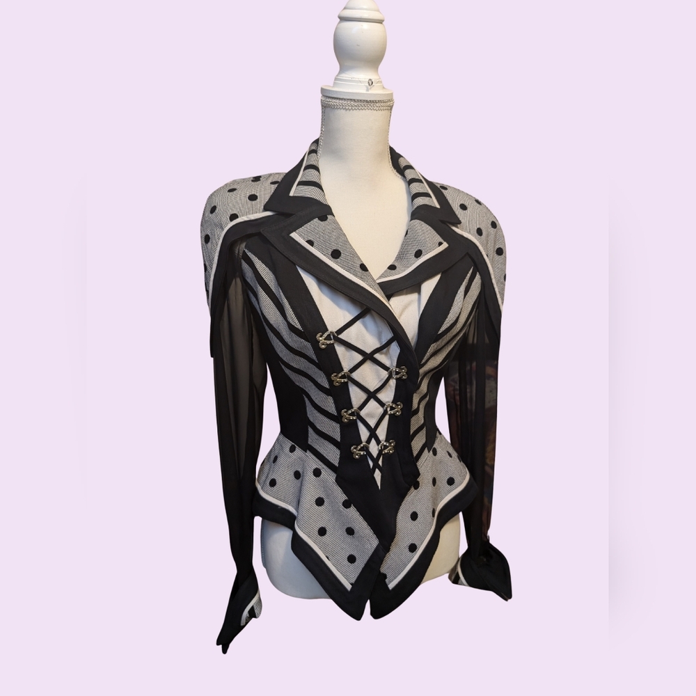 Cache Steampunk Black And White Multi Patterned Blazer Sz XS / S